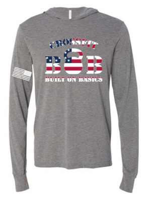 CrossFit B.O.B - Fall 25 Flag Design LS Hooded Unisex Tee *Avail. In 2 Color Options