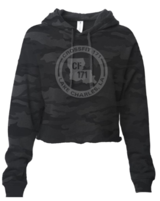 Crossfit 171:  Ladies Black Camo Cropped Hoodie
