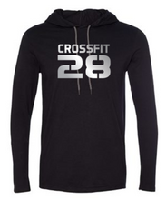 CrossFit 28 Metallic Silver Logo:  Unisex Lightweight Hooded Long Sleeve Tee *Available in 2 Color Options