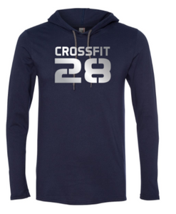 CrossFit 28 Metallic Silver Logo:  Unisex Lightweight Hooded Long Sleeve Tee *Available in 2 Color Options